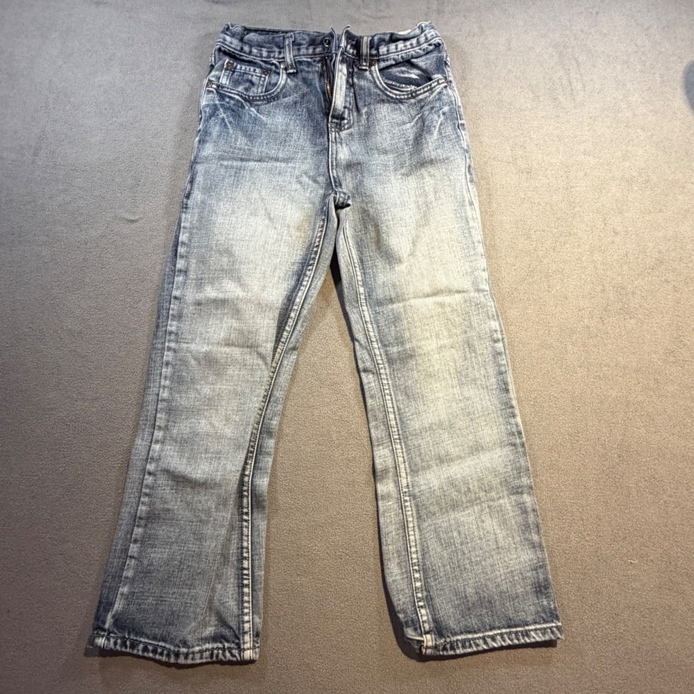 Flypaper Boys Bootcut Jeans Light Wash Denim Size 7X Faded Whiskered Classic